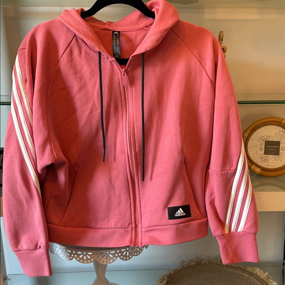 Adidas Pink Hoodie with White Stripes